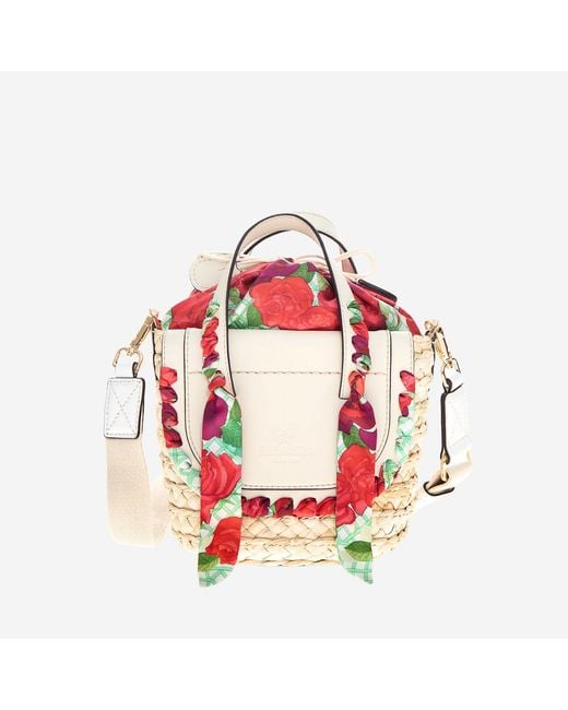CUBA LAB Red Habanera Leather And Rafia Bag