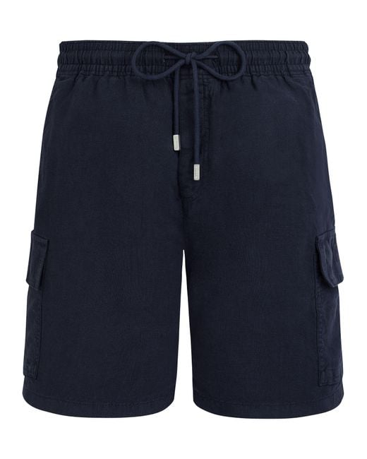 Vilebrequin Blue Linen Bermuda Shorts With Drawstring And Cargo Pockets for men