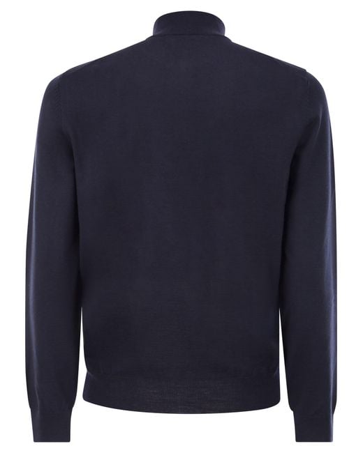 Boss Blue Virgin Wool Jumper With Zip Collar for men