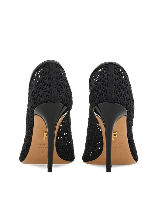 Ferragamo Black Macramé Pumps
