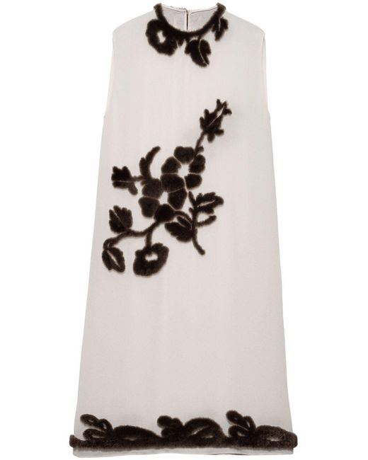 Prada Natural Embroidered Georgette Dress