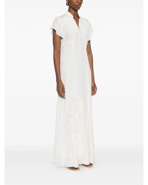 Forte_forte White Abito Crepe De Chine Ricamo "Iris Velvet"