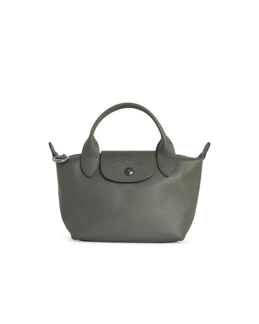 Longchamp Gray Bag With Fir Colored Lear 'Xs Le Pliage Xtra' Handle