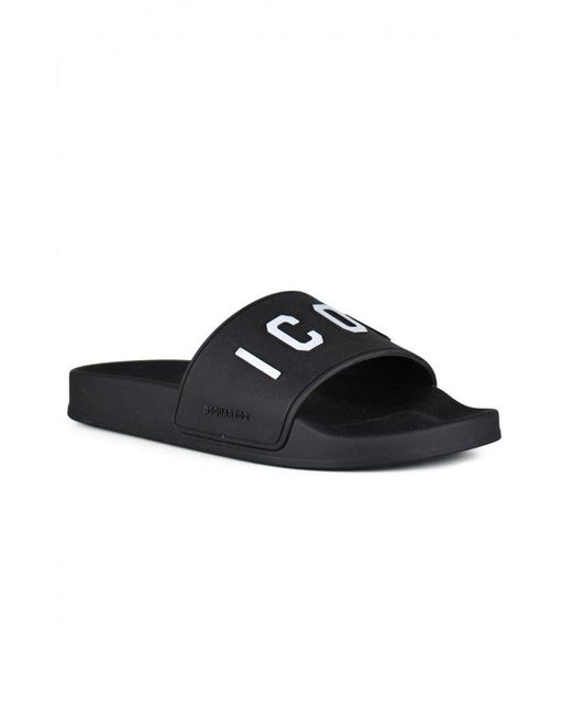 DSquared² Black ICON Rubber Slide Sandals