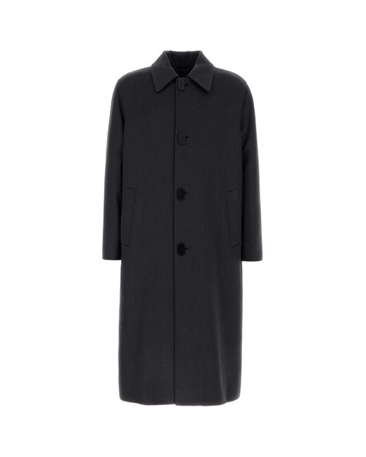 Fendi Black Charcoal Wool Blend Coat for men
