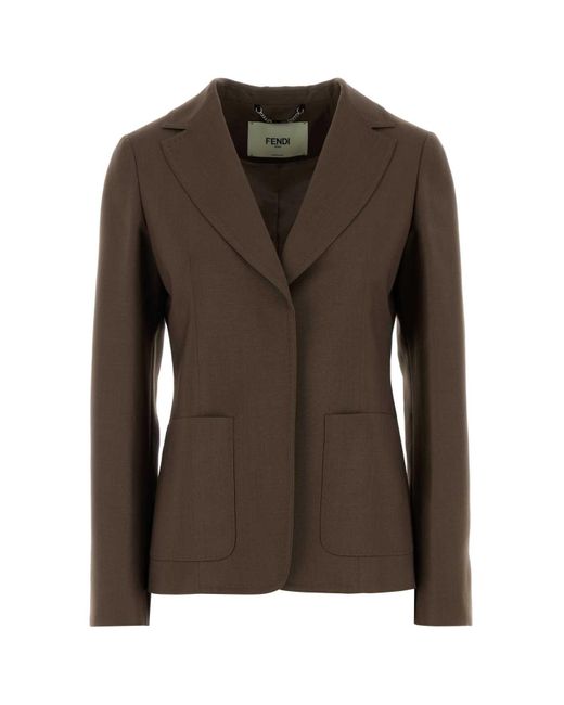 Fendi Brown Mud Wool Blend Blazer