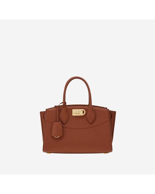 Ferragamo Brown Hammered Leather Handbag