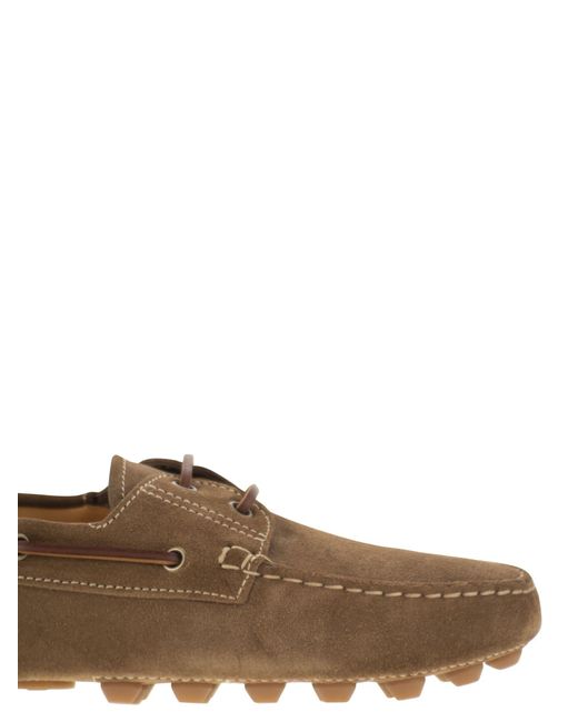 Tod's Brown Rubber Bubble Suede Boat for men
