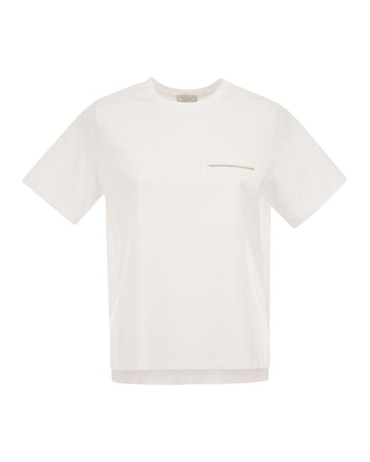 Peserico White Stretch Cotton T-Shirt With Pocket