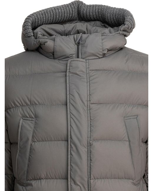 Herno Gray Long Down Jacket With Hood Jackets And Coats