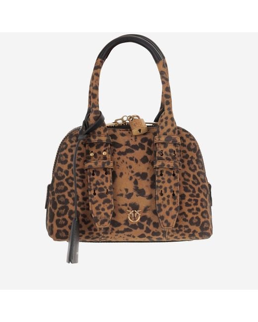 Pinko Brown Mini Escape Suede Leather Handbag