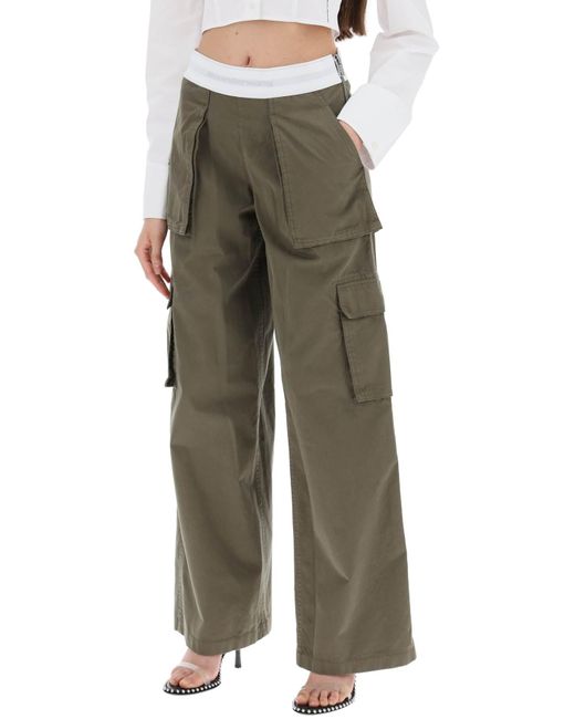 Pantalones de carga delantos con cintura elástica Alexander Wang de color Green