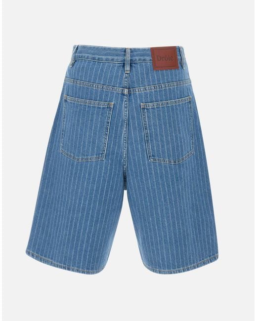 Drole de Monsieur Lichtblauw Gestreepte baggy Shorts in het Blue voor heren