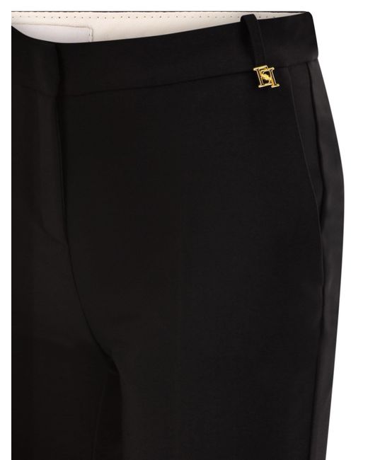 Elisabetta Franchi Black Lightweight Crepe Trousers With Charm Logo