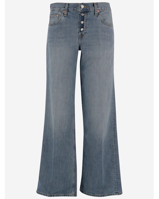 Re/done Blue Wide-Leg Cotton Denim Jeans With Washed Finish