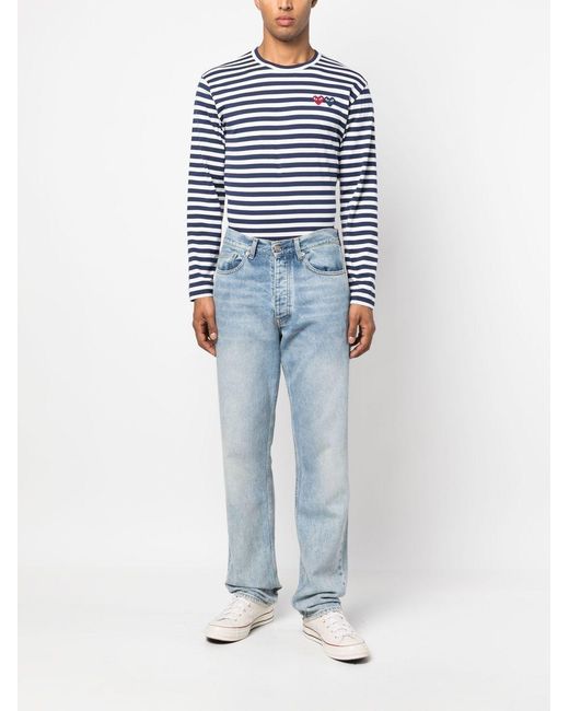 COMME DES GARÇONS PLAY Blue U T-Shirt Double Burgendy Emblem Knit