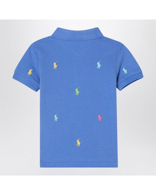 Polo Ralph Lauren Blue Light Polo Shirt With Colourful Logo Embroidery