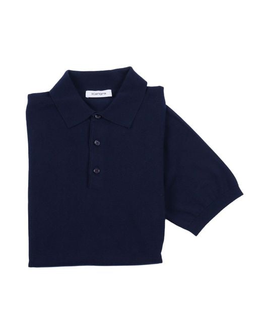 Kangra Cashmere Blue Polo Con Bottoni Rasata Calata for men