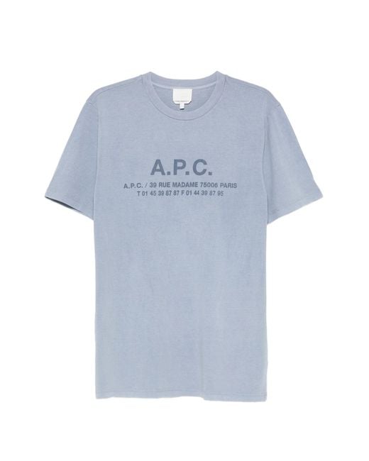 A.P.C. Blue Tshirt Manches Courtes Adresse for men