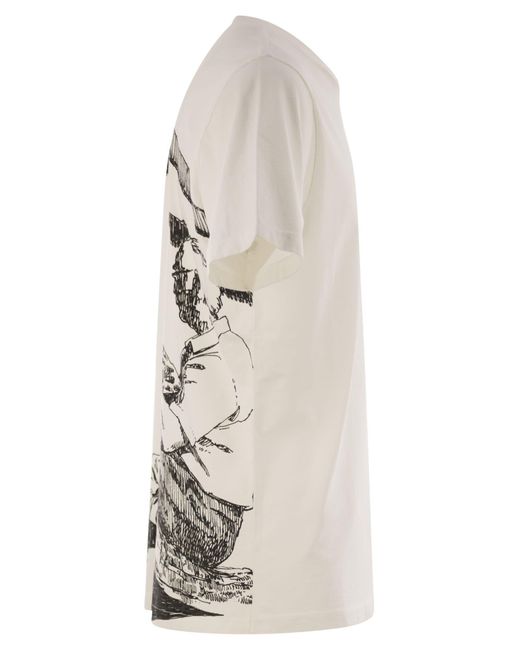 C P Company White Cotton T-Shirt With Print On The Back for men