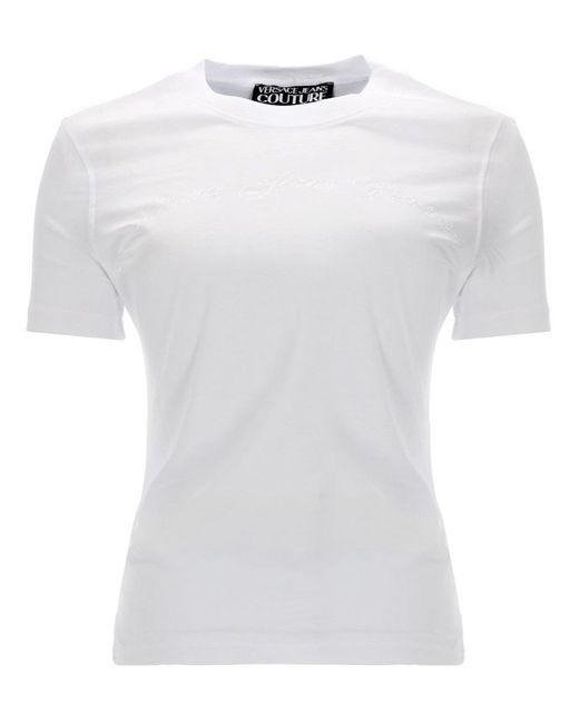 Versace Jeans Couture White T-Shirt Con Logo Glitterato