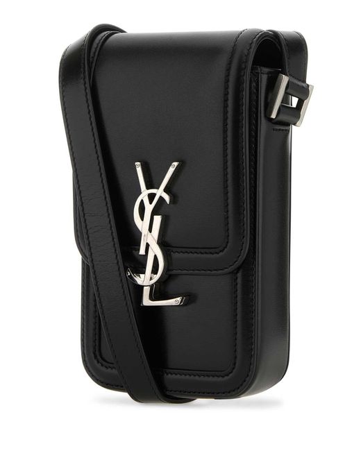 Saint Laurent Black Leather Phone Case for men