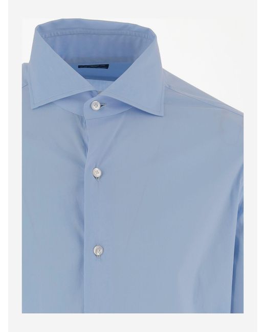Finamore 1925 Blue Stretch Cotton Blend Shirt for men