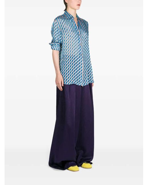 Dries Van Noten Gestreept Devoré Blouse in het Blue