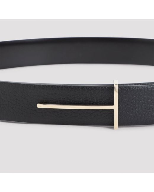 Tom Ford Black Grain Leather T Buckle Belt