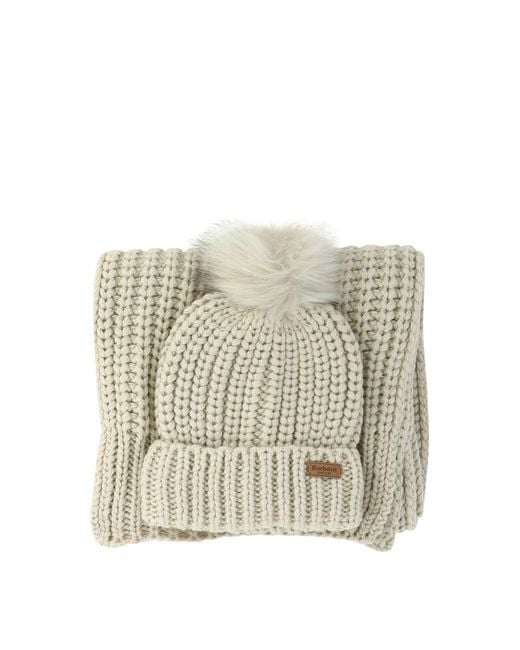 Barbour Natural "saltburn" Beanie And Scarf Set