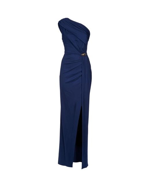 Elisabetta Franchi Blue One-Shoulder Draped Dress