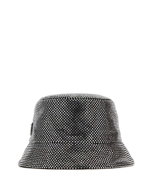 Prada Gray Embellished Fabric Bucket Hat