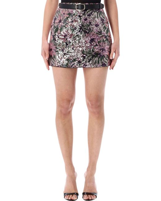 Self-Portrait Black Floral Sequin Mini Skirt