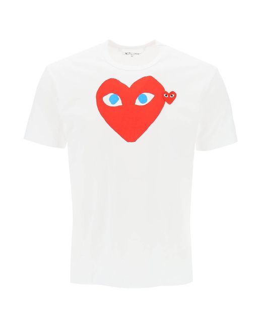 COMME DES GARÇONS PLAY White Comme des Garcons spielen T -Shirt mit Herzdruck und Stickerei