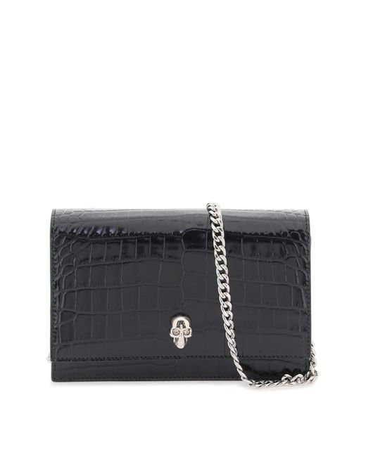 Croco en cuir en cuir en cuir mini sac Alexander McQueen en coloris Black