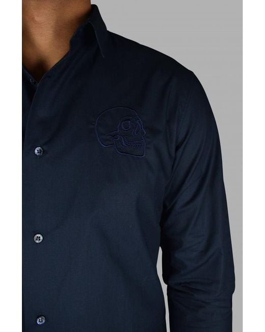 Philipp Plein Blue Cut Ls Skull Shirt for men