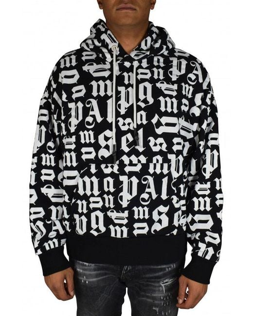 Palm Angels Black Broken Monogram Hoodie With Drawstrings for men