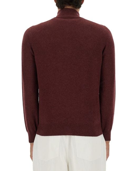 Brunello Cucinelli Red Mock Collar Sweaters for men