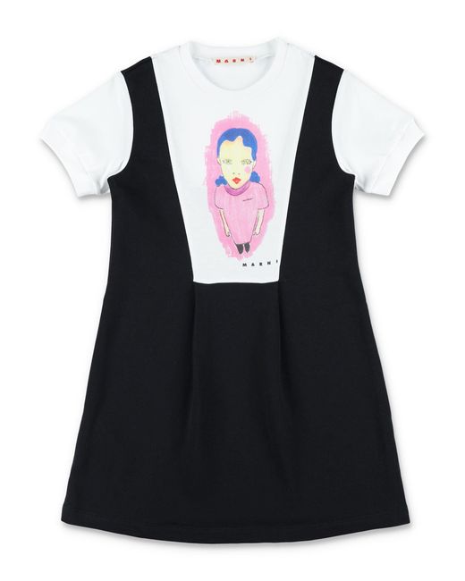 Marni Black Graphic Cotton Dress For Girls