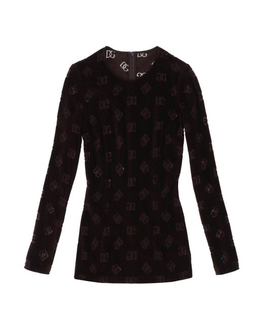 Dolce & Gabbana Long Sleeved Top In Monogramm Chenille in het Black