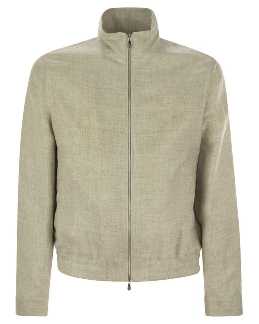 Brunello Cucinelli Green Linen, Wool And Silk Diagonal Bomber Jacket for men
