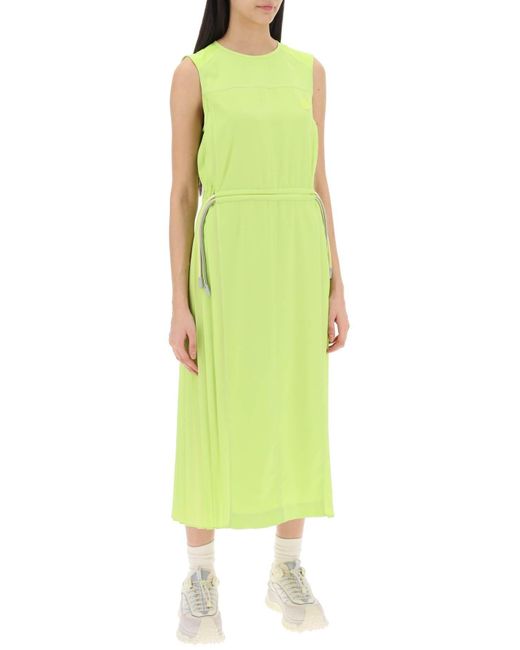 Moncler Green Column Dress With Pleated Detailing