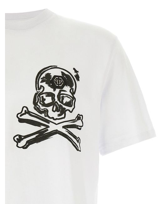 Philipp Plein White 'Skull & Bones' Print T Shirt