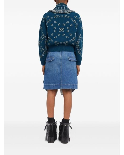 Alanui Blue Bandana Wool And Cashmere Cardi Bomber