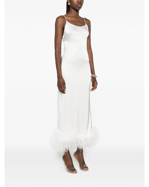 Oseree White Bridal Satin Long Dress Plumage