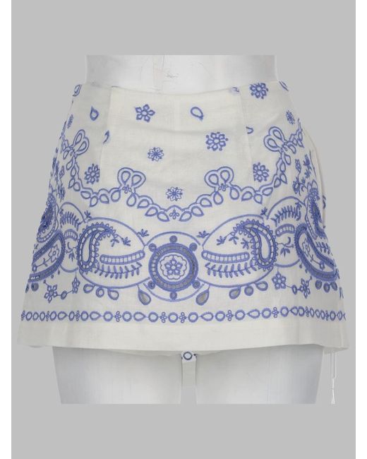 Self-Portrait Blue Linen Blend Mini Shorts