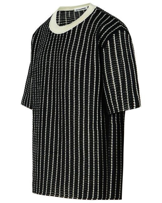 Jil Sander Black 'Crochet' Cotton T-Shirt for men
