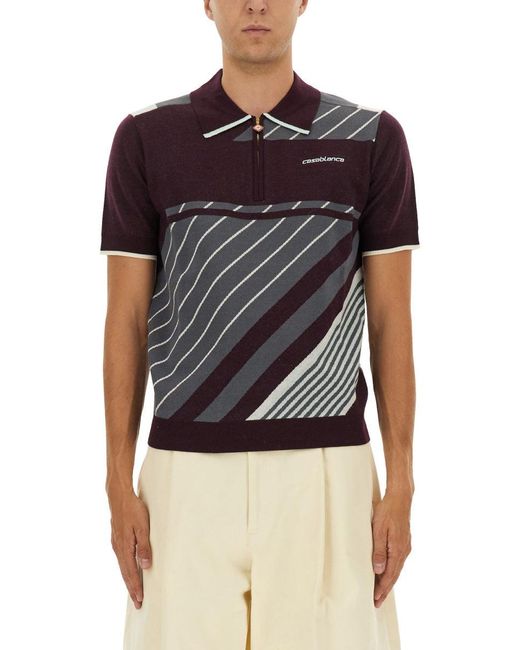 Casablanca Blue "Diagonal" Tennis Polo Shirt