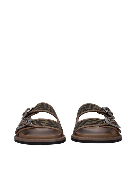 Fendi Brown Ciabatte E Zoccoli Uomo Tessuto Marrone/Nero