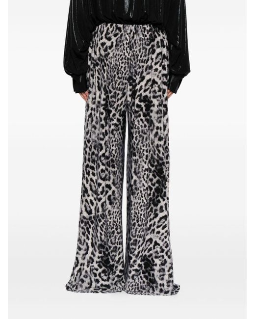 Norma Kamali Gray Leopard Print Wide Leg Trousers